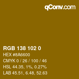 Color code: RGB 138 102 0 | qconv.com