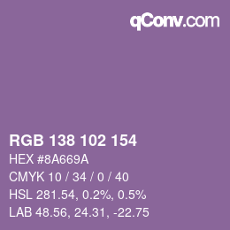 Color code: RGB 138 102 154 | qconv.com