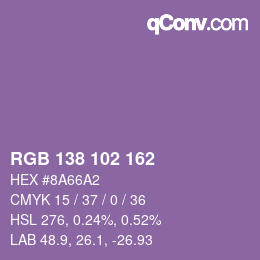Color code: RGB 138 102 162 | qconv.com
