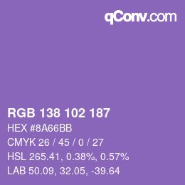 Color code: RGB 138 102 187 | qconv.com