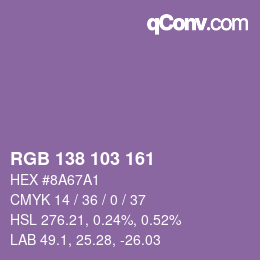 Color code: RGB 138 103 161 | qconv.com