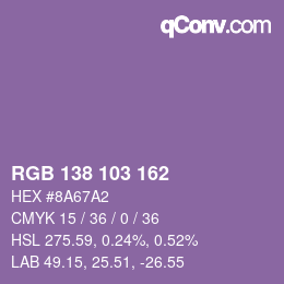 Color code: RGB 138 103 162 | qconv.com