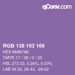 Color code: RGB 138 103 166 | qconv.com