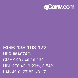 Color code: RGB 138 103 172 | qconv.com