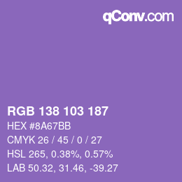Color code: RGB 138 103 187 | qconv.com