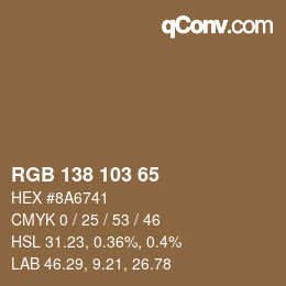Color code: RGB 138 103 65 | qconv.com