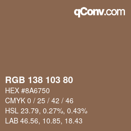 Color code: RGB 138 103 80 | qconv.com