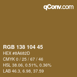 颜色代码: RGB 138 104 45 | qconv.com