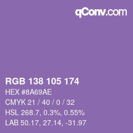 Color code: RGB 138 105 174 | qconv.com