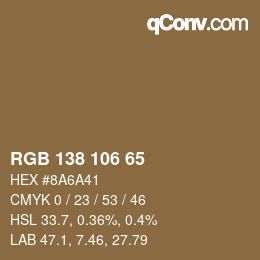 Color code: RGB 138 106 65 | qconv.com