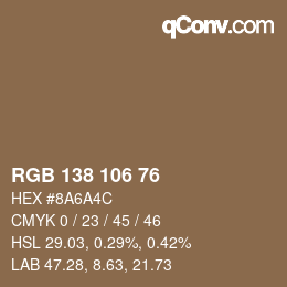 Color code: RGB 138 106 76 | qconv.com