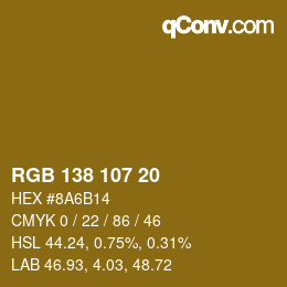 Color code: RGB 138 107 20 | qconv.com