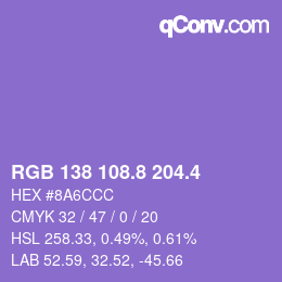 カラーコード: RGB 138 108.8 204.4 | qconv.com