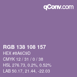颜色代码: RGB 138 108 157 | qconv.com