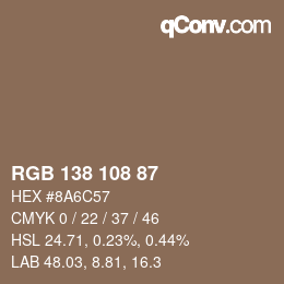 颜色代码: RGB 138 108 87 | qconv.com