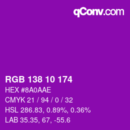 颜色代码: RGB 138 10 174 | qconv.com