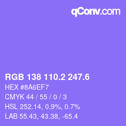 カラーコード: RGB 138 110.2 247.6 | qconv.com