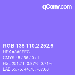 カラーコード: RGB 138 110.2 252.6 | qconv.com