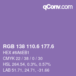 カラーコード: RGB 138 110.6 177.6 | qconv.com