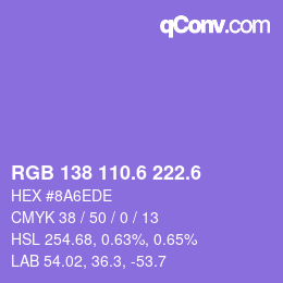 カラーコード: RGB 138 110.6 222.6 | qconv.com