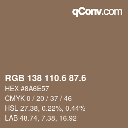 カラーコード: RGB 138 110.6 87.6 | qconv.com