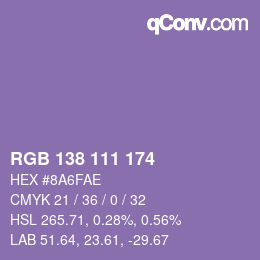 Color code: RGB 138 111 174 | qconv.com