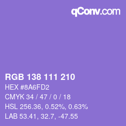 カラーコード: RGB 138 111 210 | qconv.com