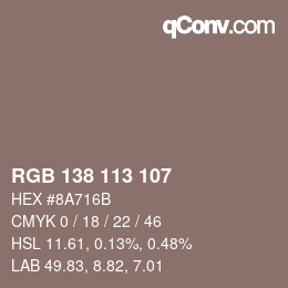Color code: RGB 138 113 107 | qconv.com