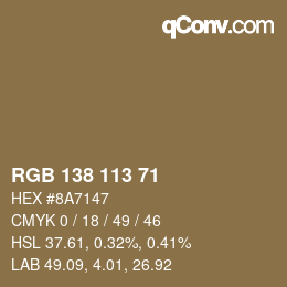 Color code: RGB 138 113 71 | qconv.com