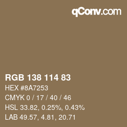 Color code: RGB 138 114 83 | qconv.com