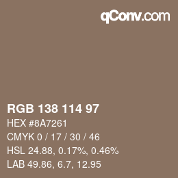 Color code: RGB 138 114 97 | qconv.com