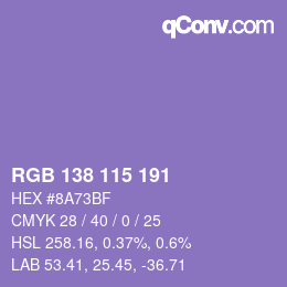 Color code: RGB 138 115 191 | qconv.com