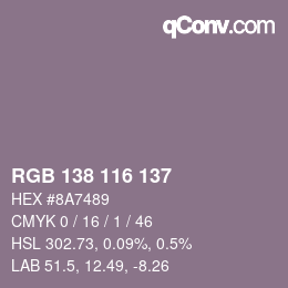 Color code: RGB 138 116 137 | qconv.com