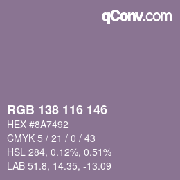 Color code: RGB 138 116 146 | qconv.com