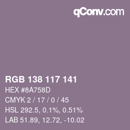 Color code: RGB 138 117 141 | qconv.com