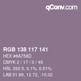 Código de color: RGB 138 117 141 | qconv.com