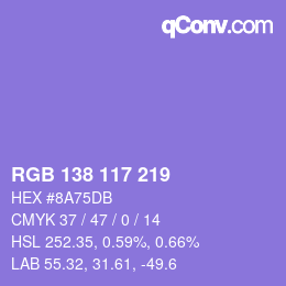 颜色代码: RGB 138 117 219 | qconv.com