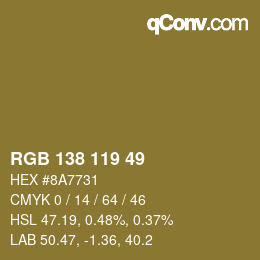 Color code: RGB 138 119 49 | qconv.com