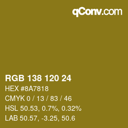 Color code: RGB 138 120 24 | qconv.com