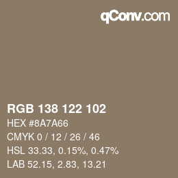 Color code: RGB 138 122 102 | qconv.com