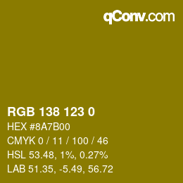 Color code: RGB 138 123 0 | qconv.com