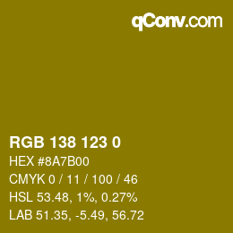 Color code: RGB 138 123 0 | qconv.com