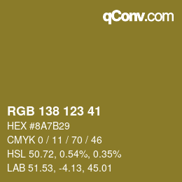 颜色代码: RGB 138 123 41 | qconv.com