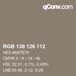 Color code: RGB 138 126 112 | qconv.com