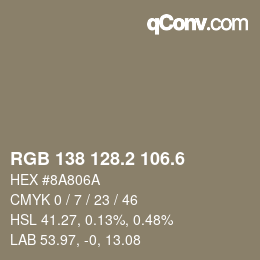 カラーコード: RGB 138 128.2 106.6 | qconv.com