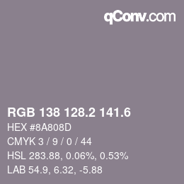 カラーコード: RGB 138 128.2 141.6 | qconv.com