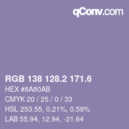 カラーコード: RGB 138 128.2 171.6 | qconv.com