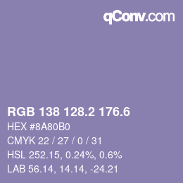 カラーコード: RGB 138 128.2 176.6 | qconv.com