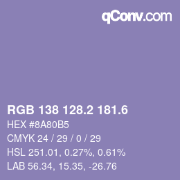 カラーコード: RGB 138 128.2 181.6 | qconv.com