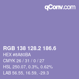 カラーコード: RGB 138 128.2 186.6 | qconv.com